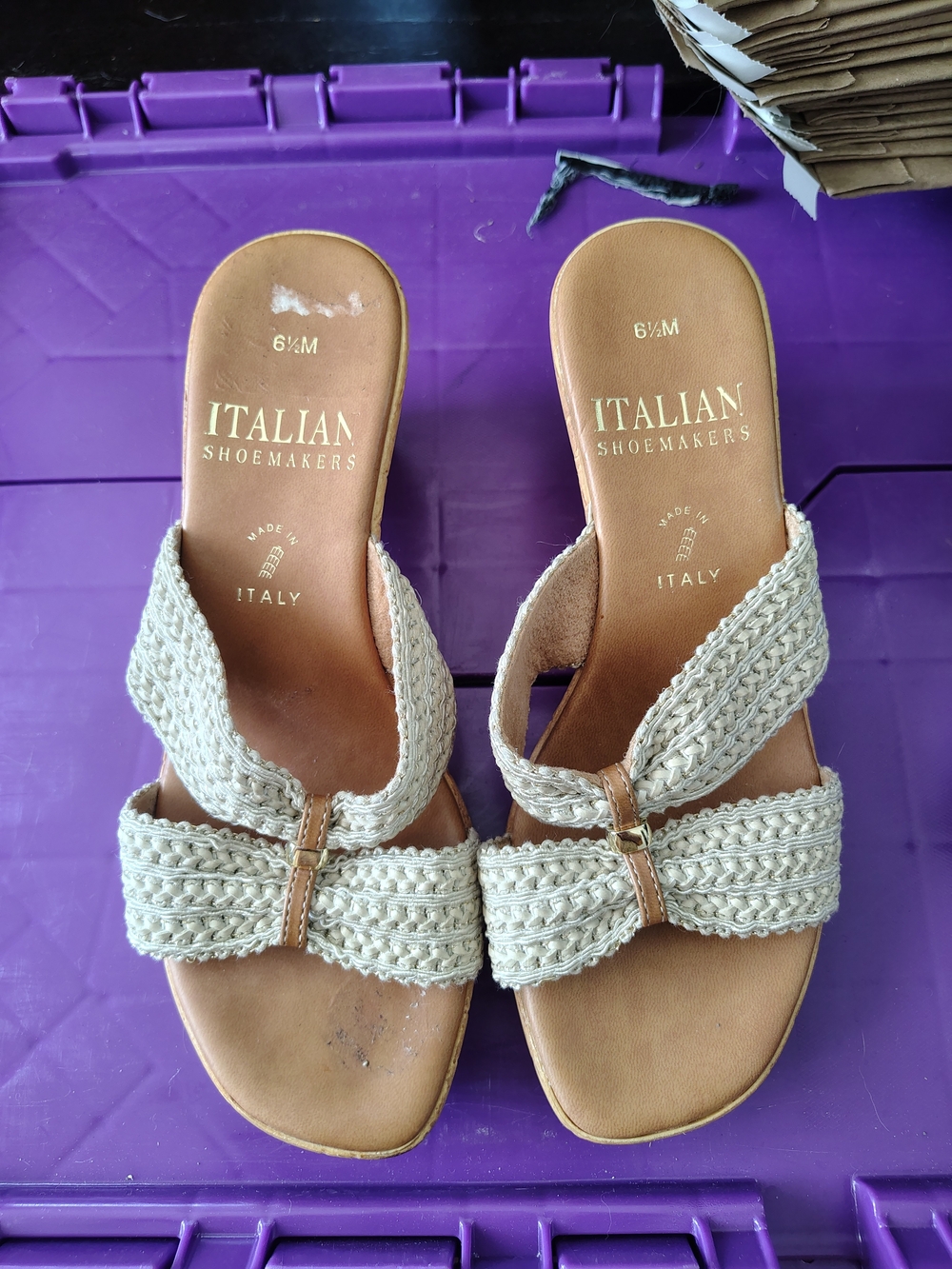 Italian Shoemakers Beige Braided Slide Sandals